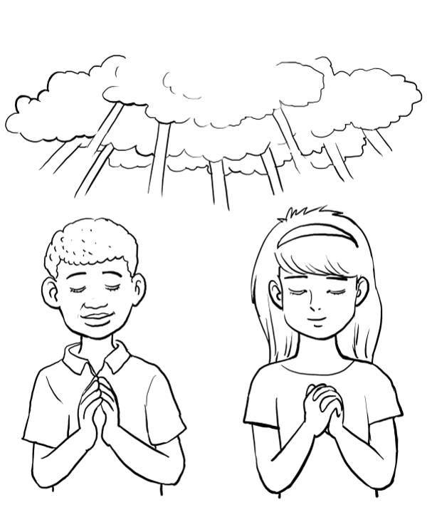 Praying children coloring page to print