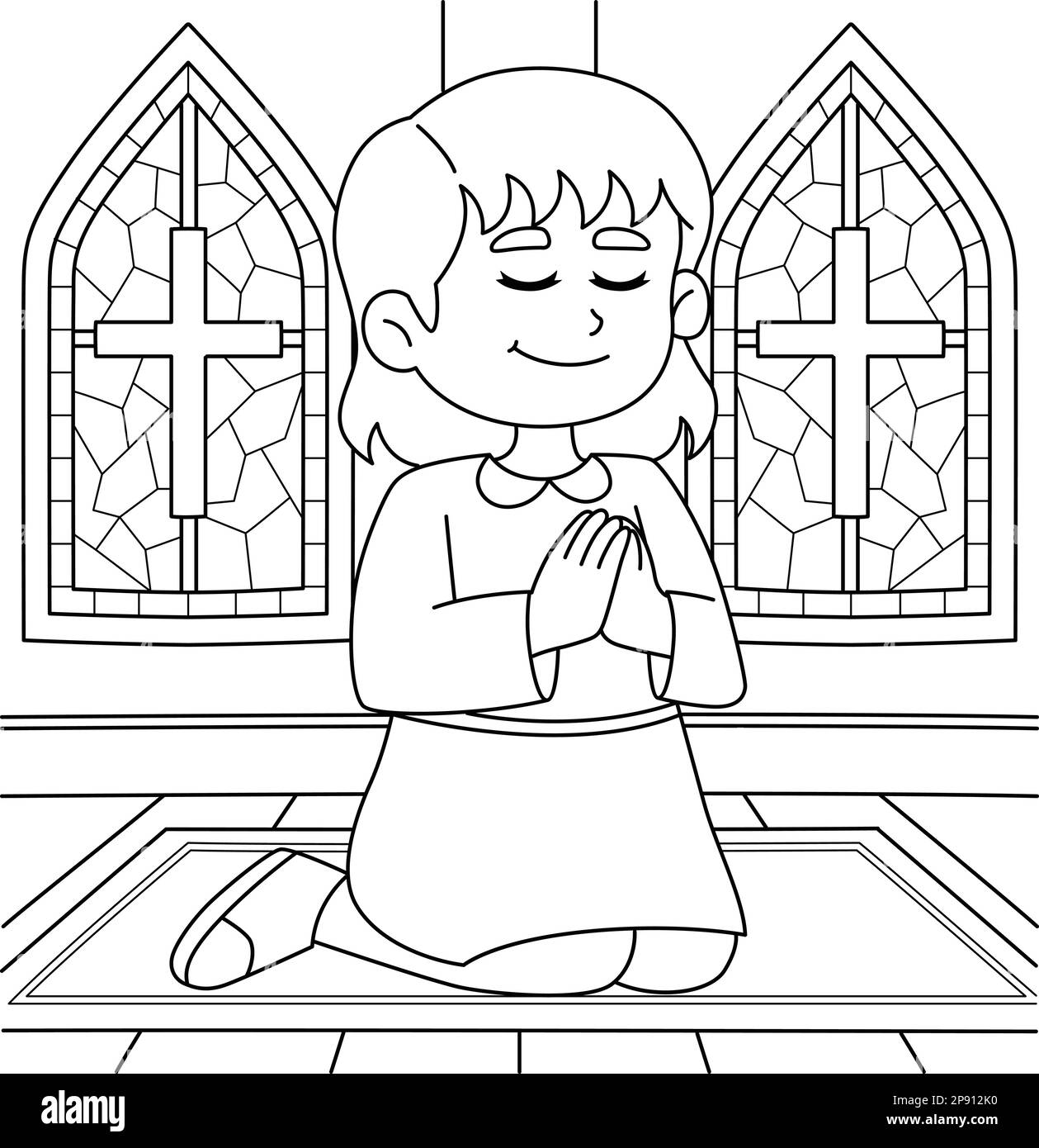 Christian girl praying coloring page for kids stock vector image art