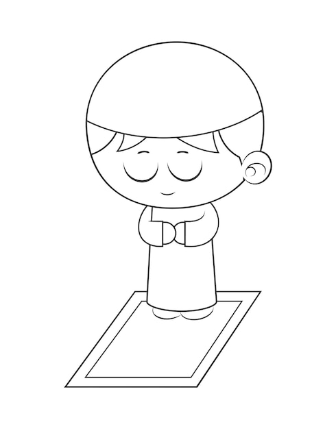 Premium vector muslim child praying coloring page activity for kids