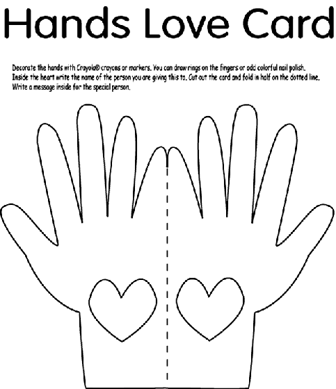 Hands love card coloring page