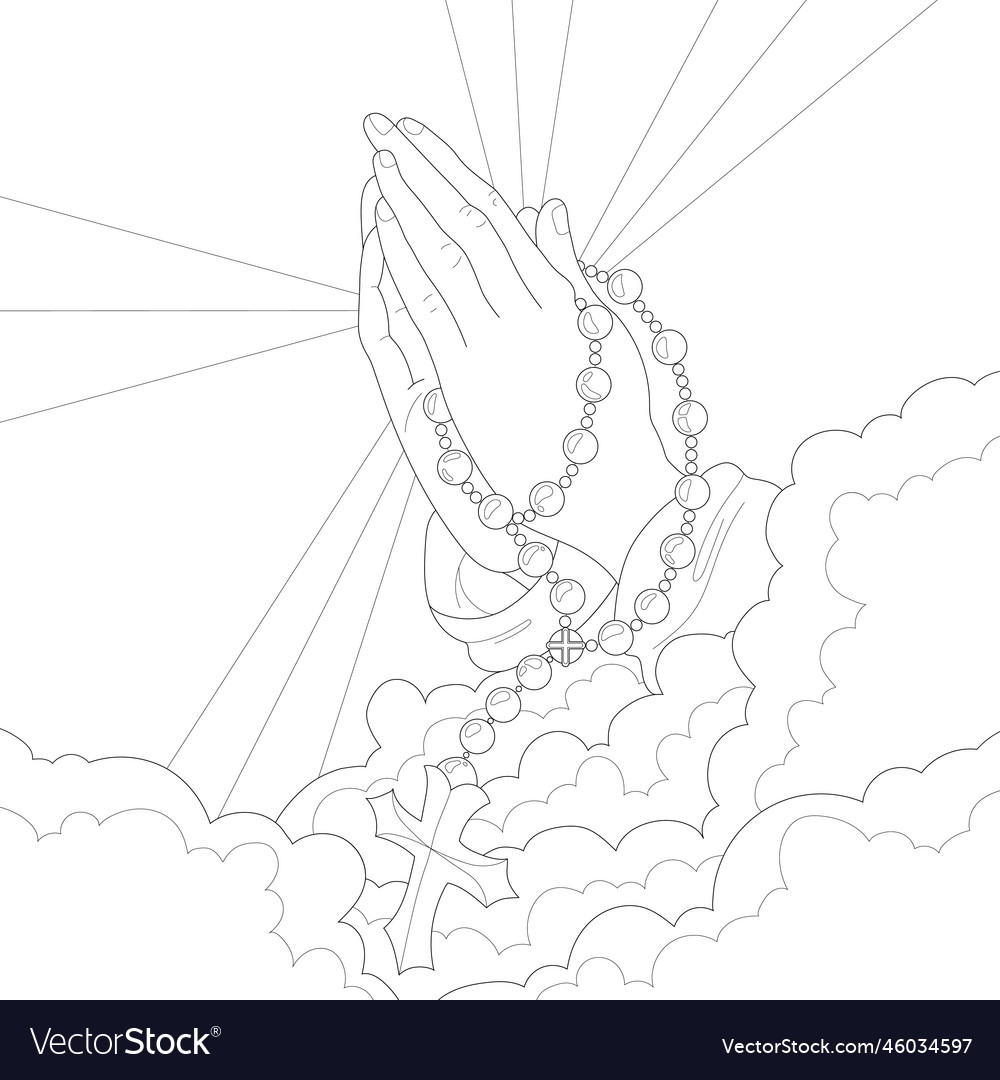 Heavens praying hands in clouds with cross vector image