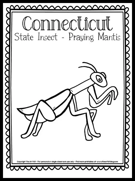 Free printable connecticut state insect coloring page praying mantis â the art kit