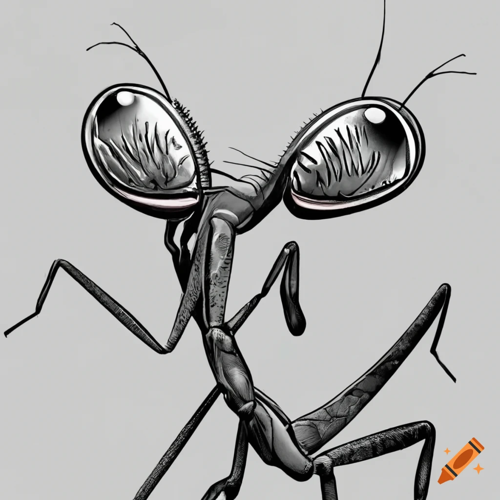 Praying mantis as an illustration outline n black and white on