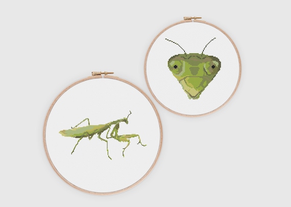 Praying mantis insect standing face cross stitch pattern instant digital download pdf pattern