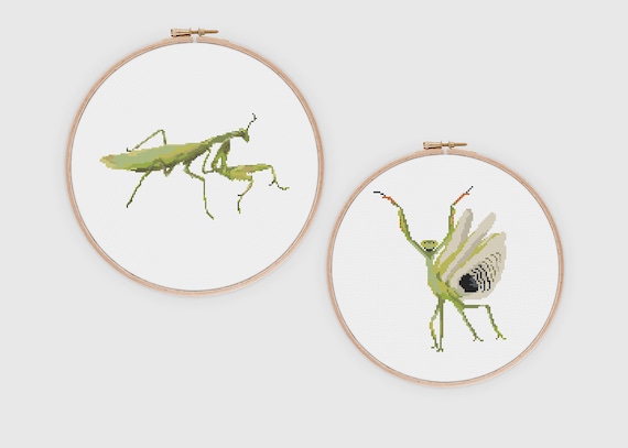 Praying mantis standing defensive pose insect cross stitch pattern instant digital download pdf pattern