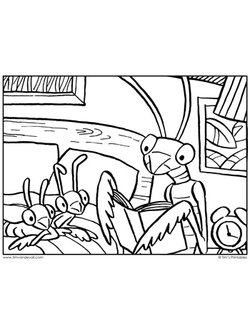 Praying mantis story time coloring page â tims printables