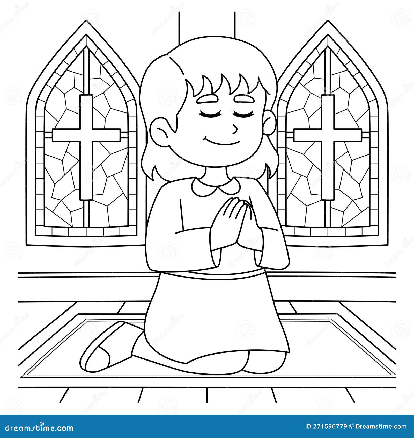 Christian girl praying coloring page for kids stock vector