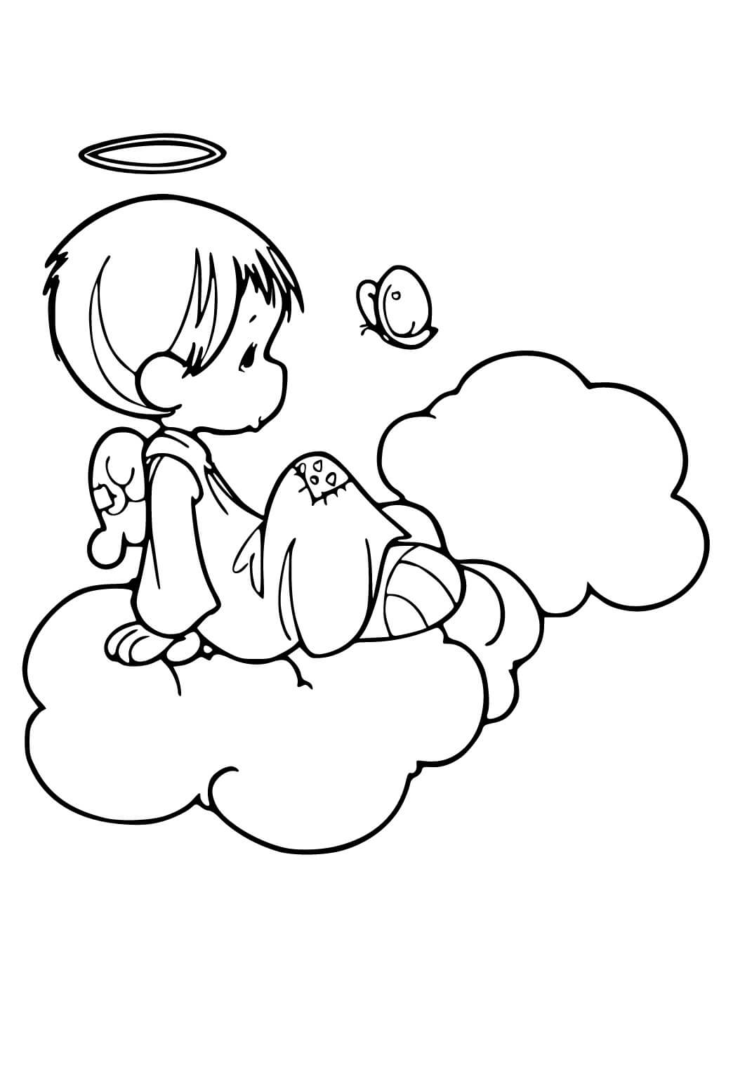 Boy angel on clouds coloring page