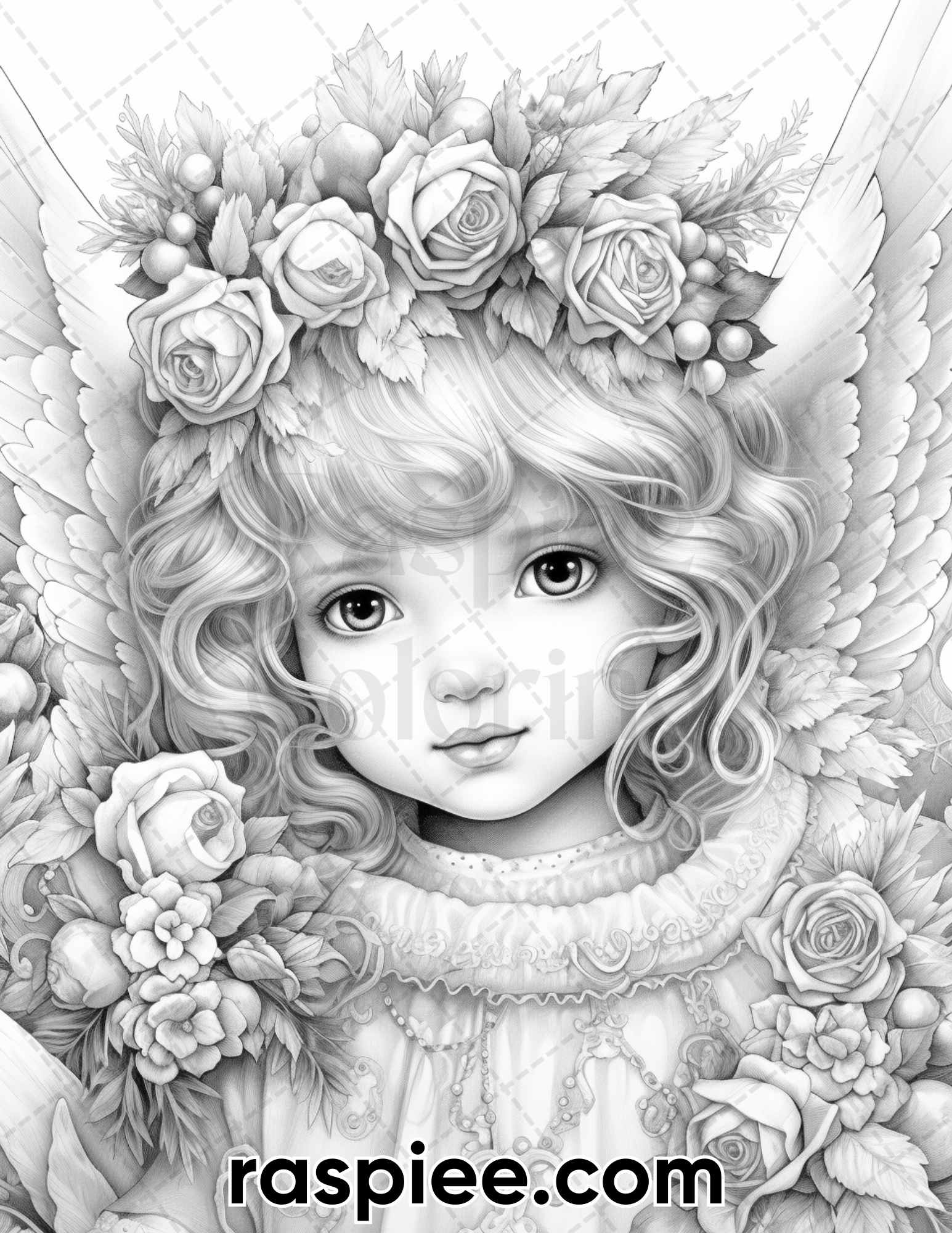 Christmas angel grayscale coloring pages for adults printable pdf â coloring