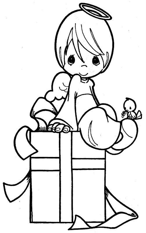 Coloring pages angel in a gift