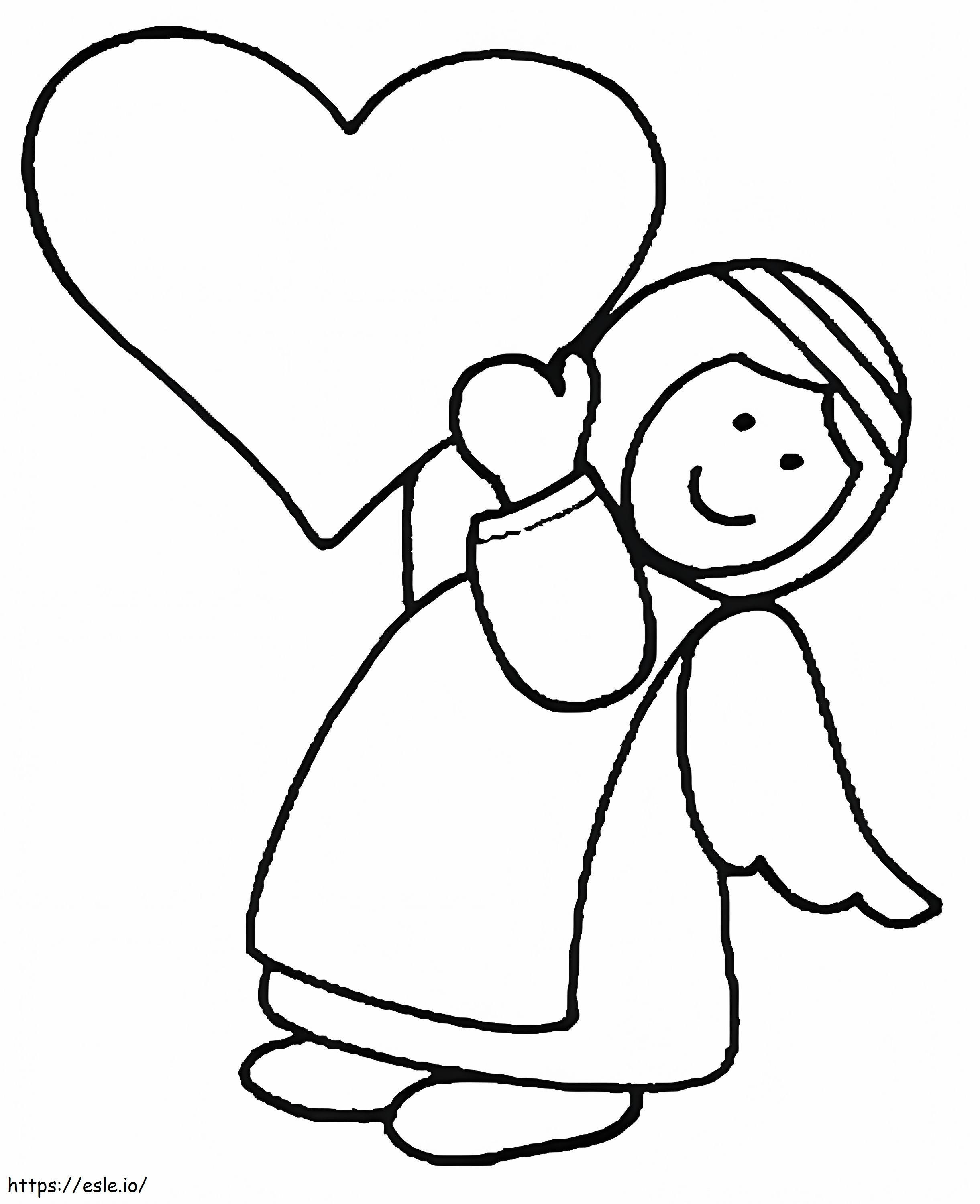 Angel and heart coloring page