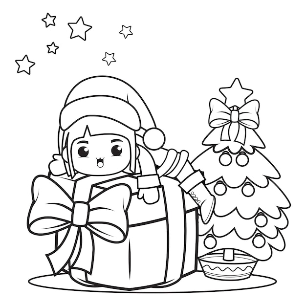 Premium vector christmas coloring book with cute girl