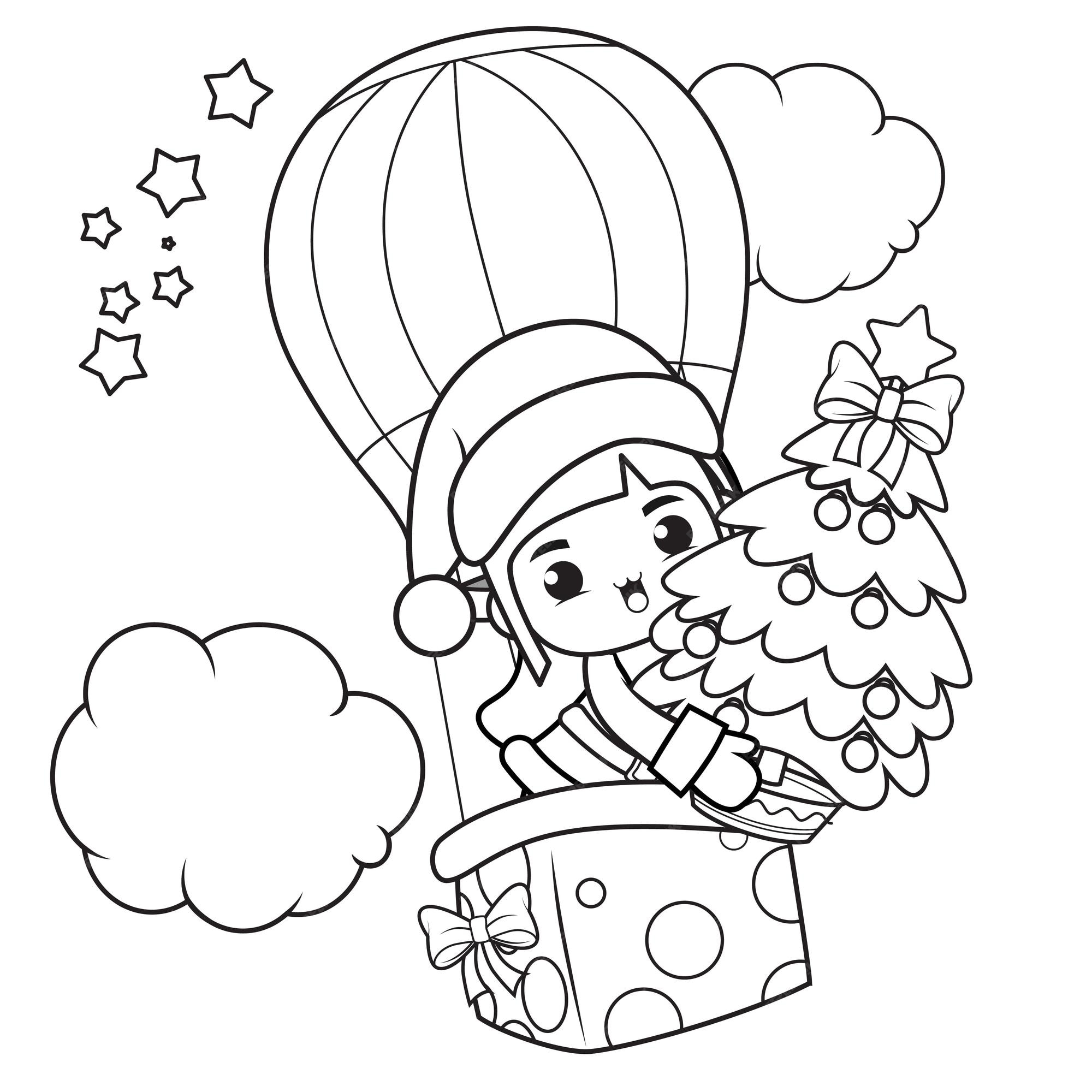 Premium vector christmas coloring book with cute girl