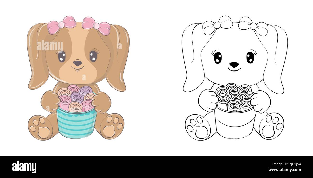 Cute clipart dog illustration and for coloring page cartoon clip art dog with rolled ice creamvector illustration of an animal for stickers baby stock vector image art