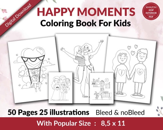 Happy and precious moments coloring book for kids pages with illustrations pdf template ready to upload mercial use size x