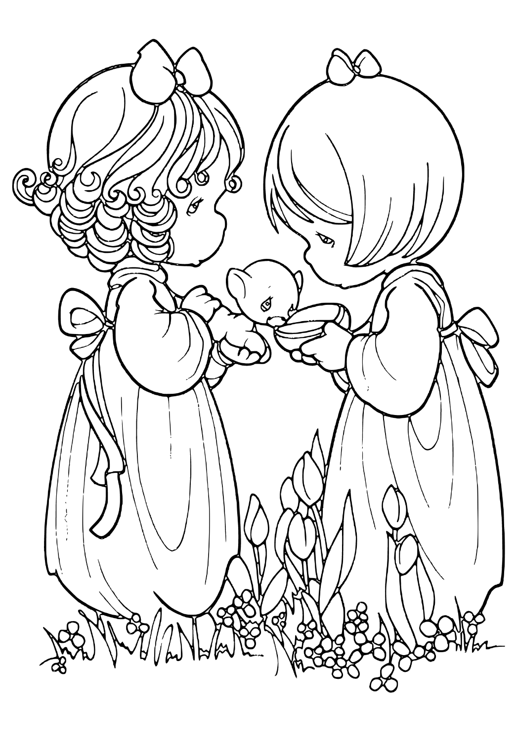 Free printable precious moments flowers coloring page for adults and kids