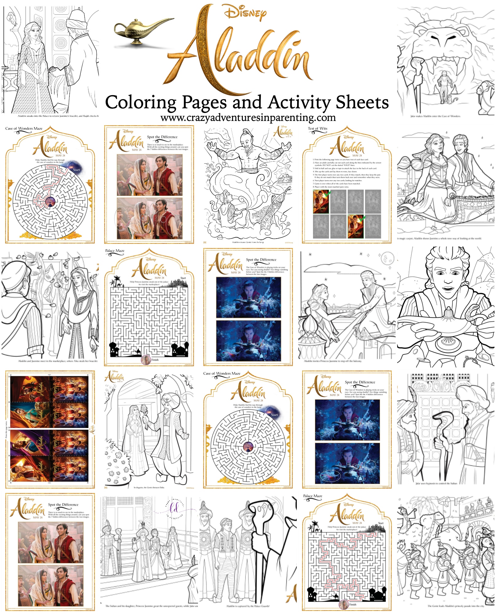 Aladdin coloring pages and activity sheets crazy adventures in parenting