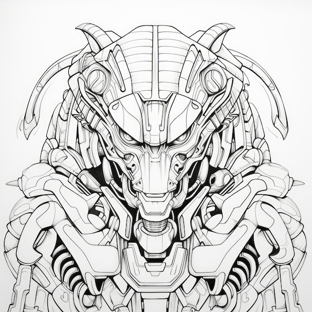 Premium ai image black and white coloring picture of a cybernetic predator