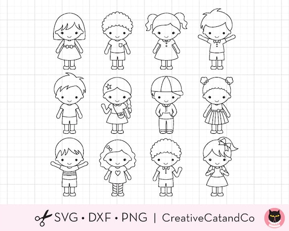 Outline kid svg dxf kid children character coloring doodle boy and girl cartoon character coloring clipart svg dxf cut files download now