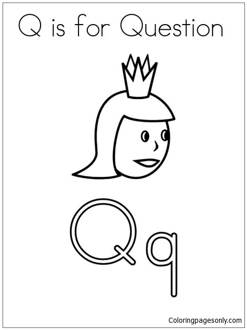 Letter q is for question coloring page