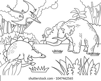 Cartoon prehistoric animals coloring vector illustration stock vector royalty free