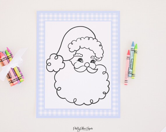 Blue gingham santa coloring page printable coloring pages download santa claus coloring printable preppy christmas coloring page