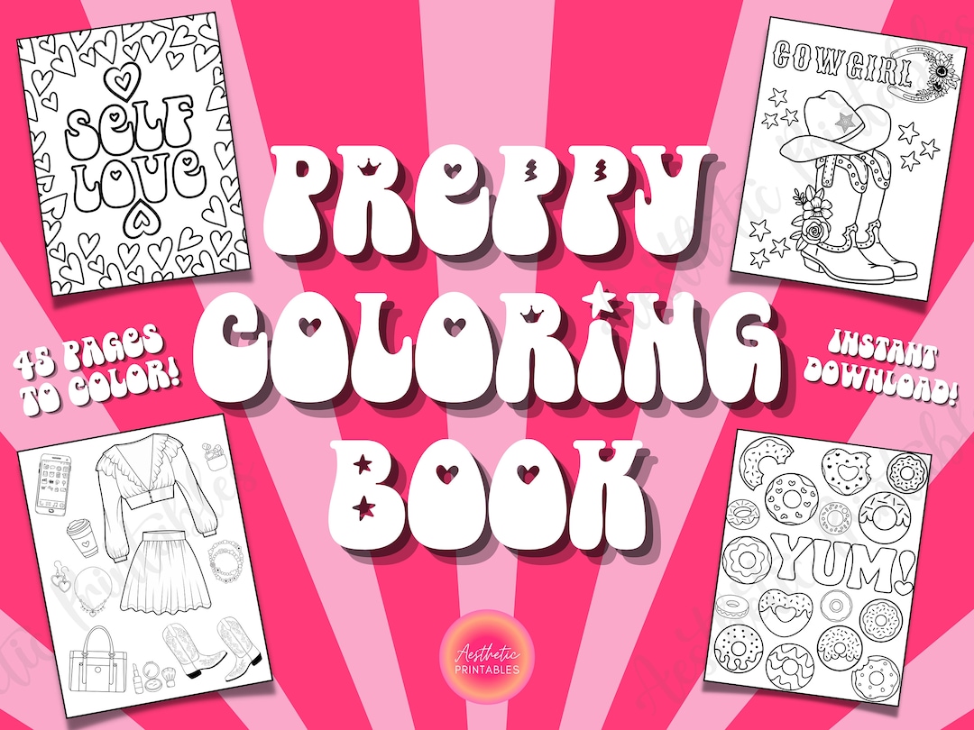 Preppy coloring pages preppy coloring book printable easy aesthetic coloring pages pdf coloring pages for teens procreate coloring