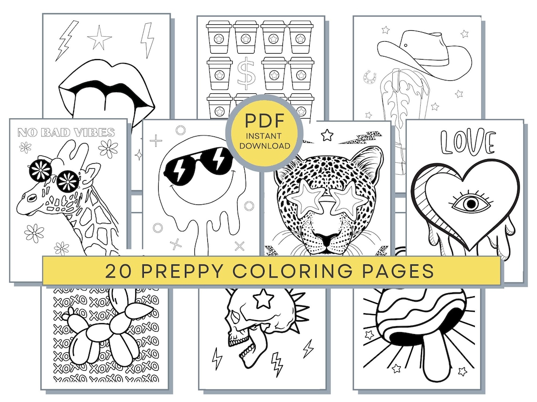 Preppy coloring pages teens coloring pages preppy aesthetic coloring teen printables teen pdf coloring teen girl coloring