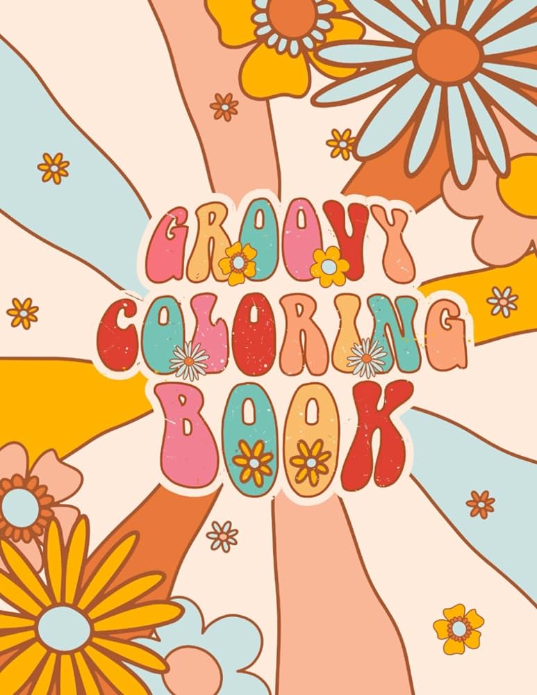 Groovy preppy coloring book vintage retro pages