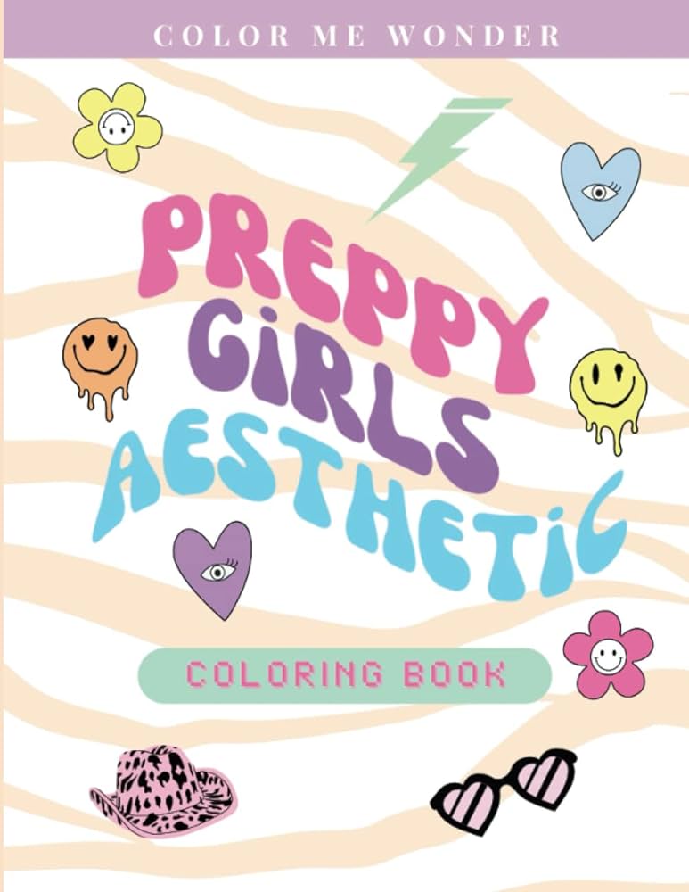 Preppy stuff aesthetic coloring book for teens tweens young adults leopard cheetah print smiley faces trendy coloring pages for relaxation and just small things christmas gift for tween wonder color