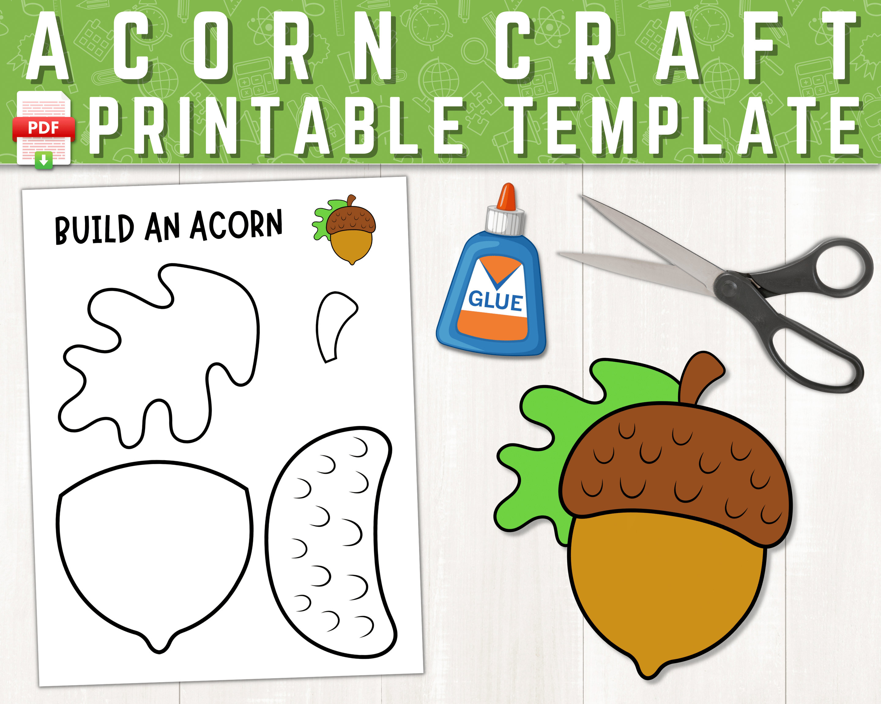 Acorn printable craft acorn craft template for kids fall activities acorn coloring page build an acorn acorn cut and paste craft