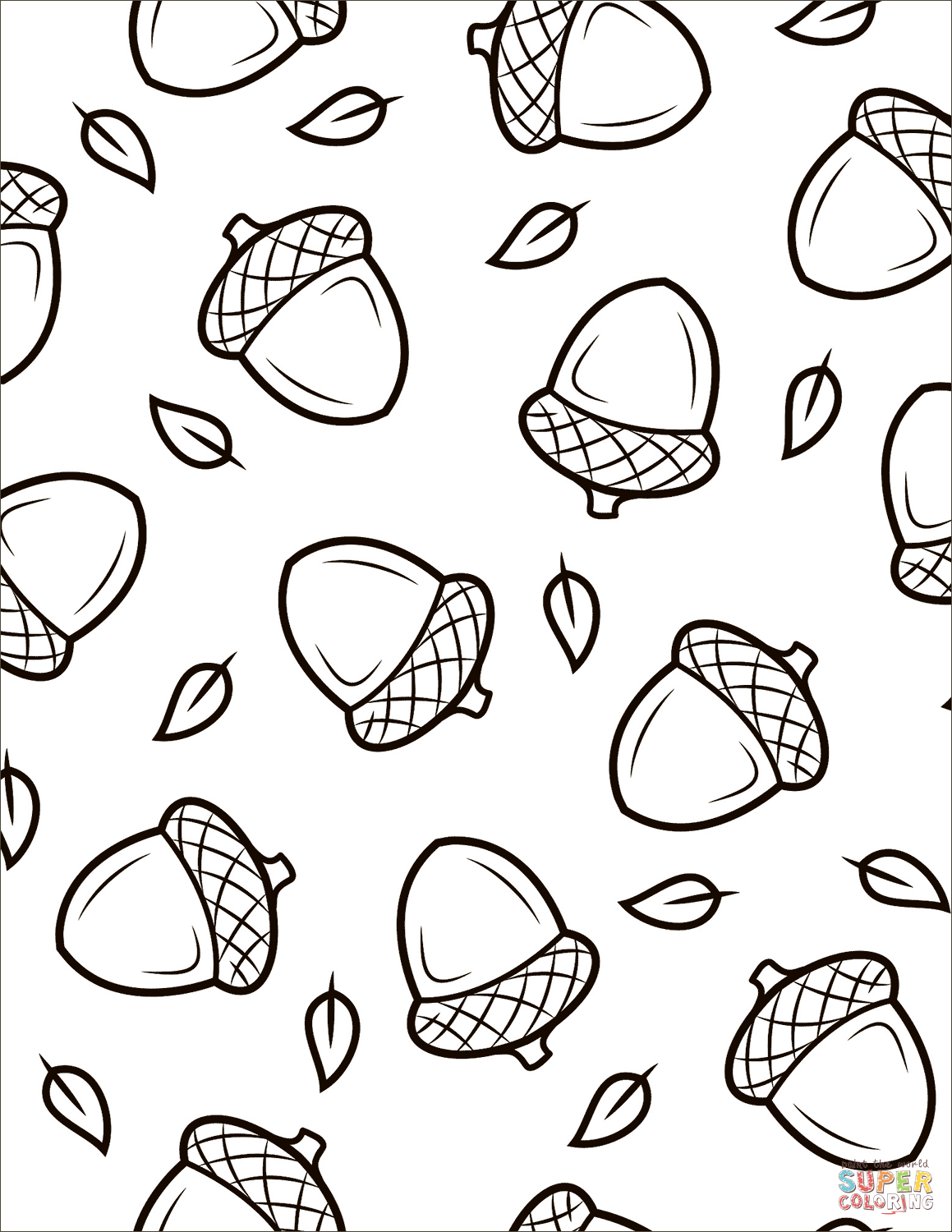 Pattern with acorns coloring page free printable coloring pages