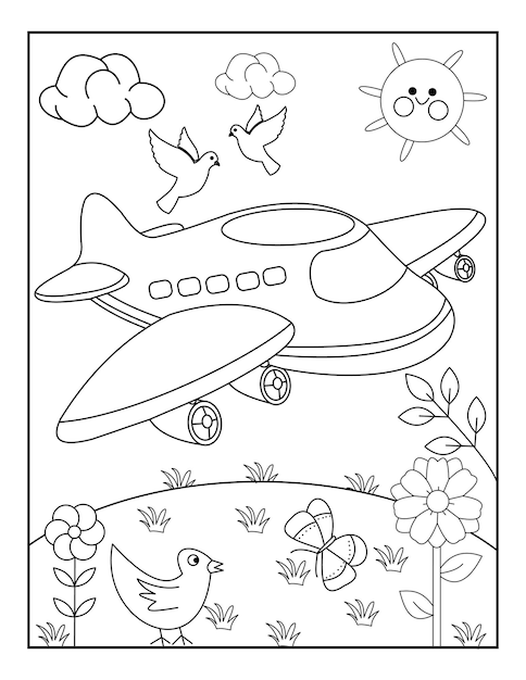 Premium vector airplane coloring pages for kids toddlers vector