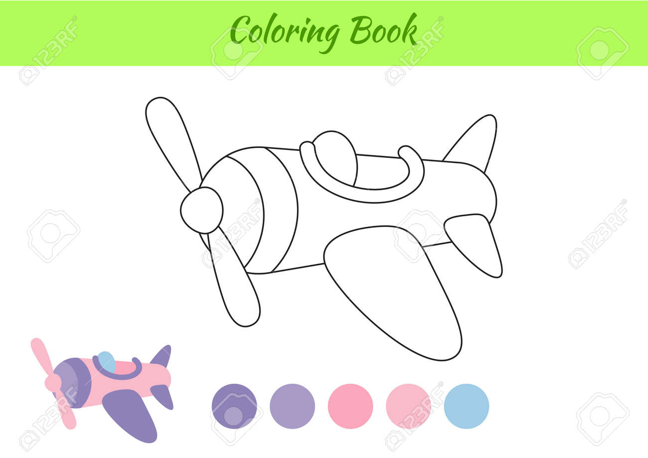 Coloring page plane for children educational activity page for preschool years kids and toddlers with transport printable worksheet cartoon colorful vector illustration royalty free svg cliparts vectors and stock illustration image