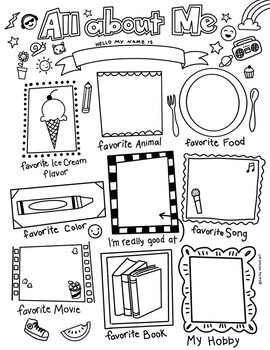 All about me coloring page by calico cat designs tpt