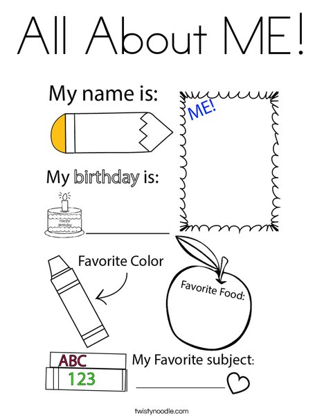 All about me coloring page