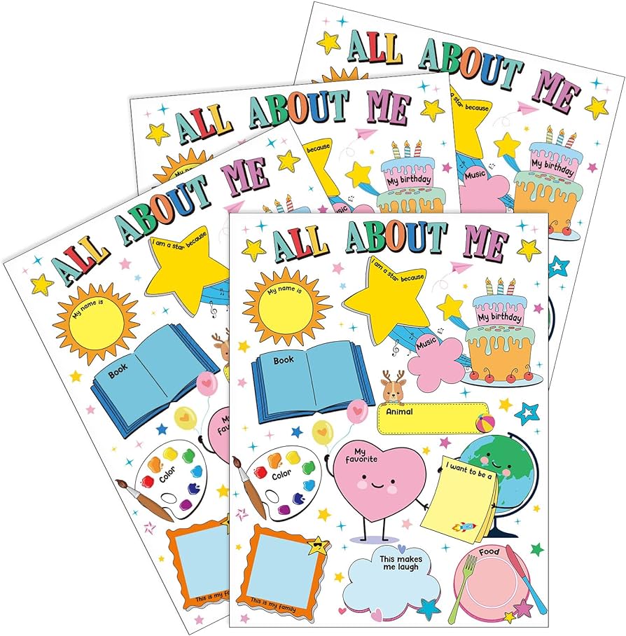 Pcs all about me coloring posters packcolorful star student poster first day of school fill in poster ideas project chart for preschool elementary kindergarten craft classroom activities supply office