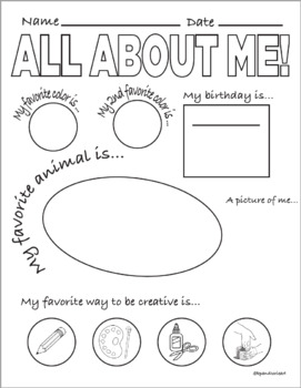 All about me coloring activity sheet by kp and corie art tpt