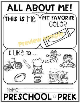 All about me worksheet preschool prek coloring sheet by little learning corner