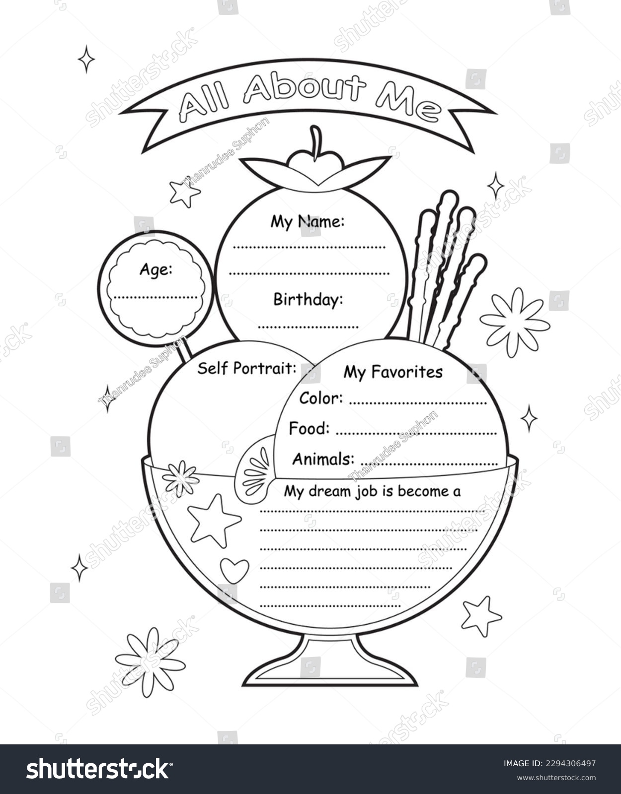 All about me worksheets ice cream stock illustration