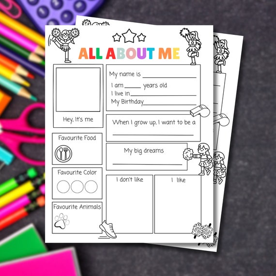 All about me preschool st day of school all about me school days back to school cheerleading writing prompts printable coloring page