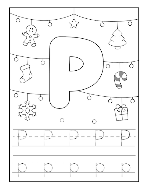 Premium vector christmas alphabet coloring page for kids