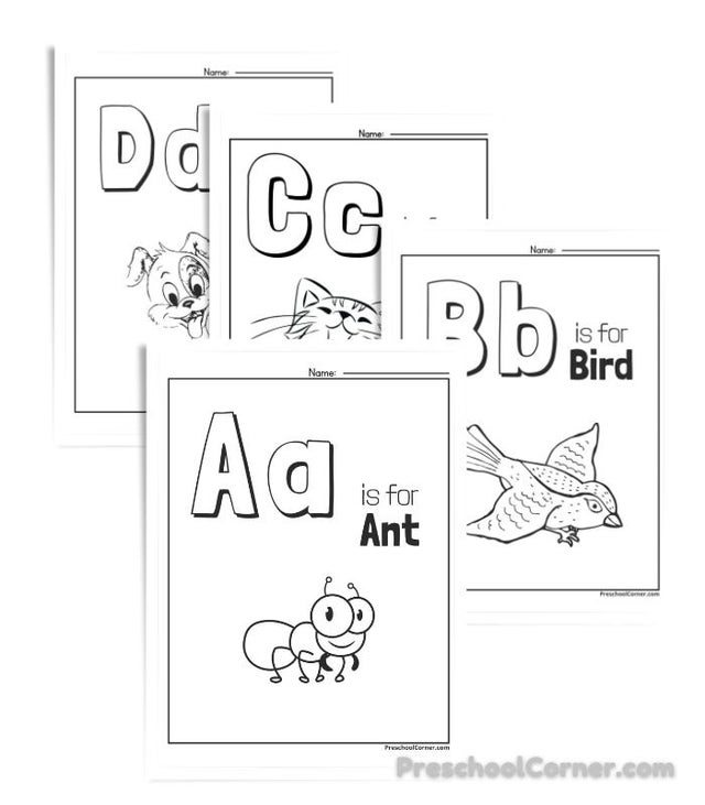 Preschool alphabet animal coloring printables