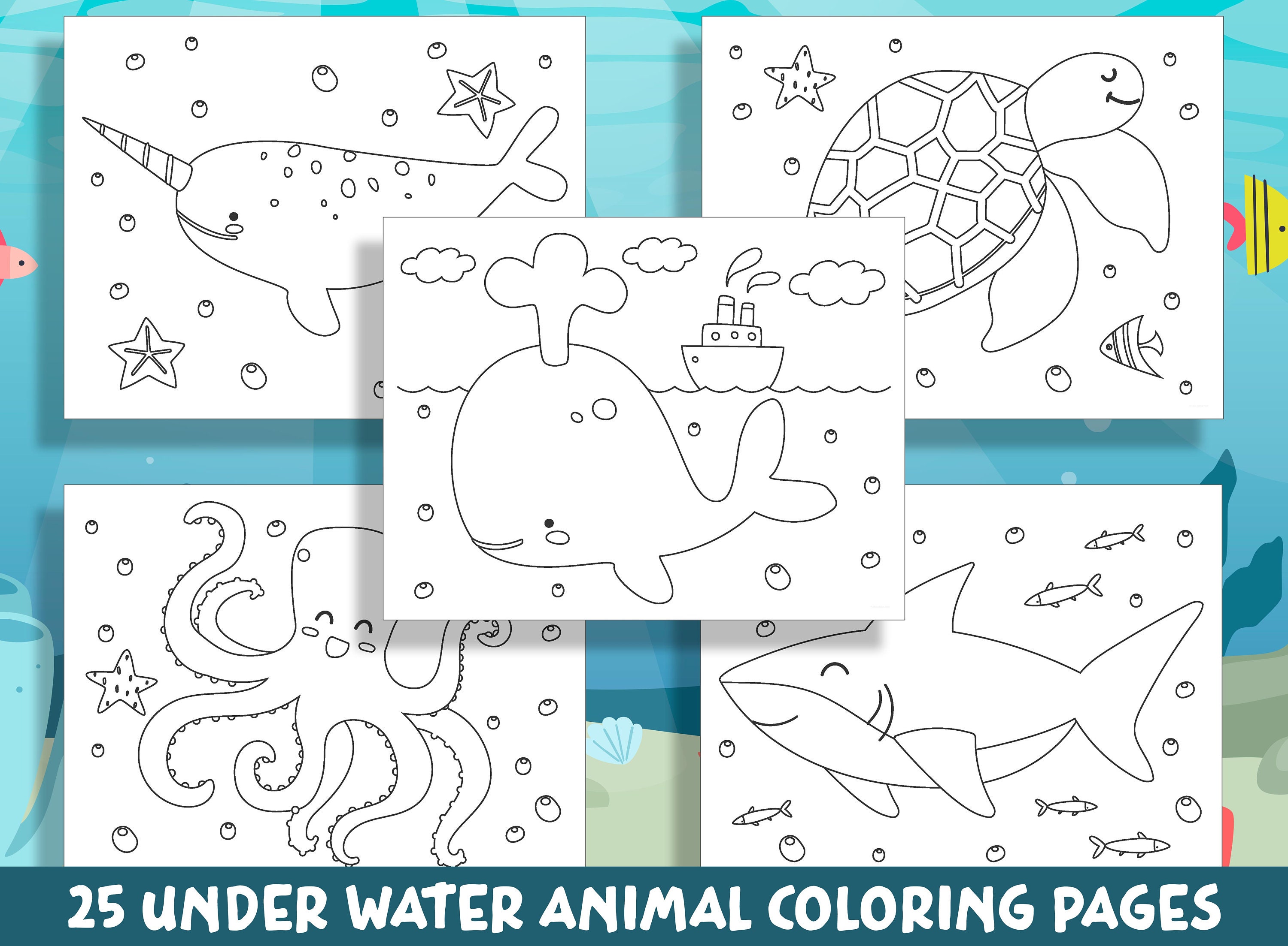 Fun and engaging underwater animal coloring pages for preschool and kindergarten pdf file instant download