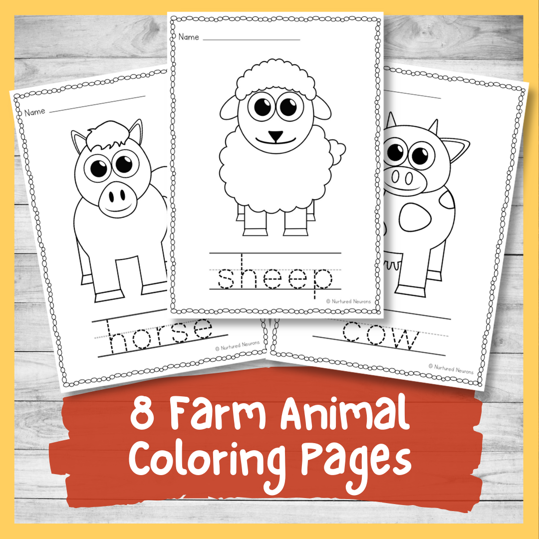 Simple farm animal tracing and coloring pages printable pdf