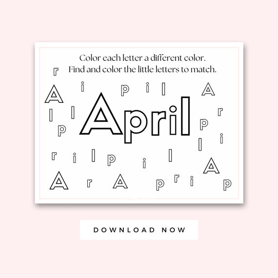 April coloring page search and color easy preschool activity printable preschool toddler quiet book instant download worksheet for kids