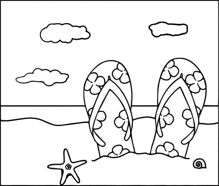 Flip flops on the beach coloring page