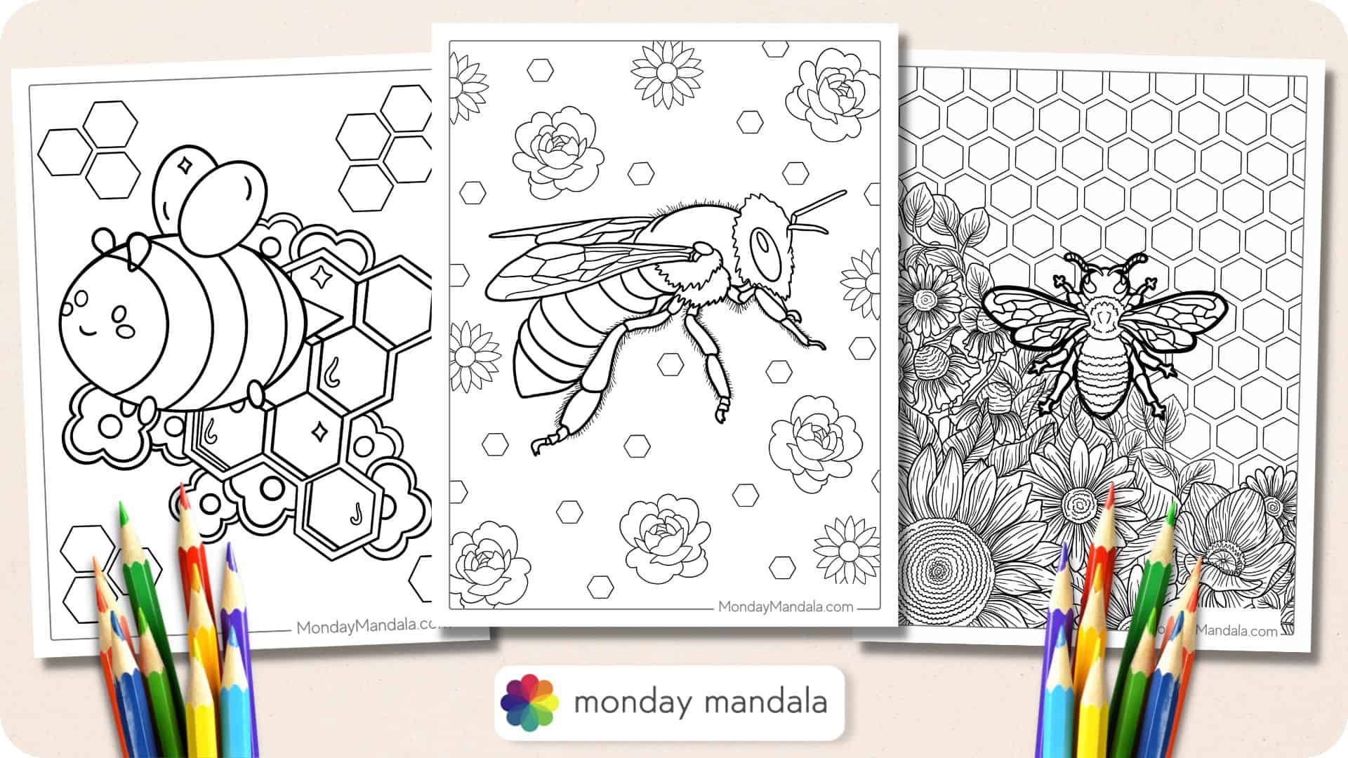 Bee coloring pages free pdf printables