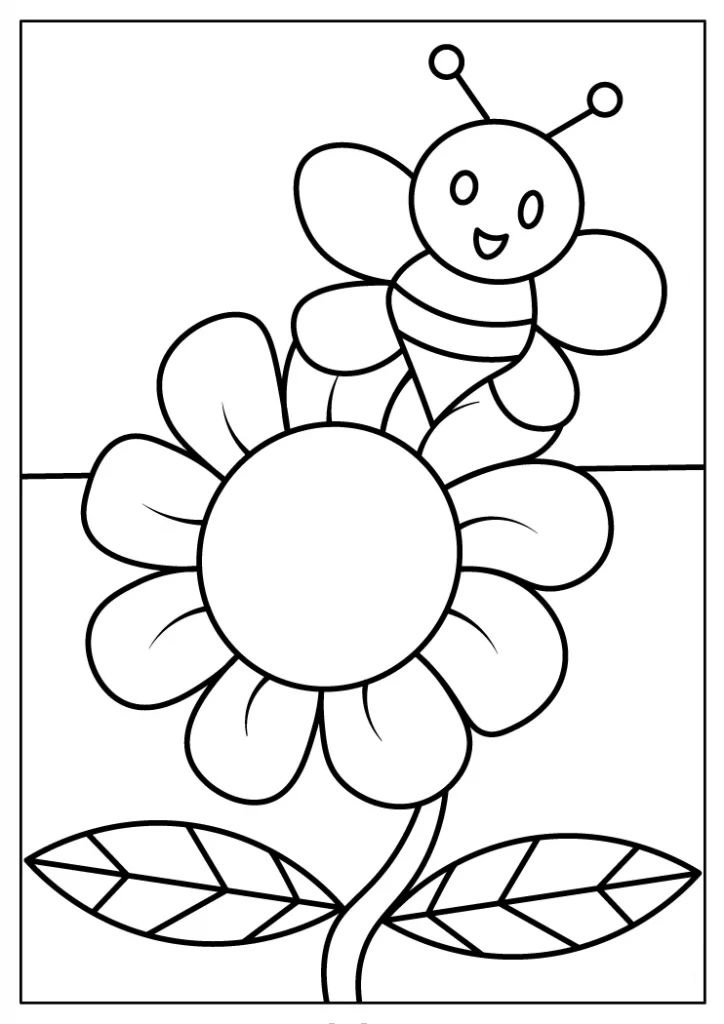 Bee and flower preschool coloring page