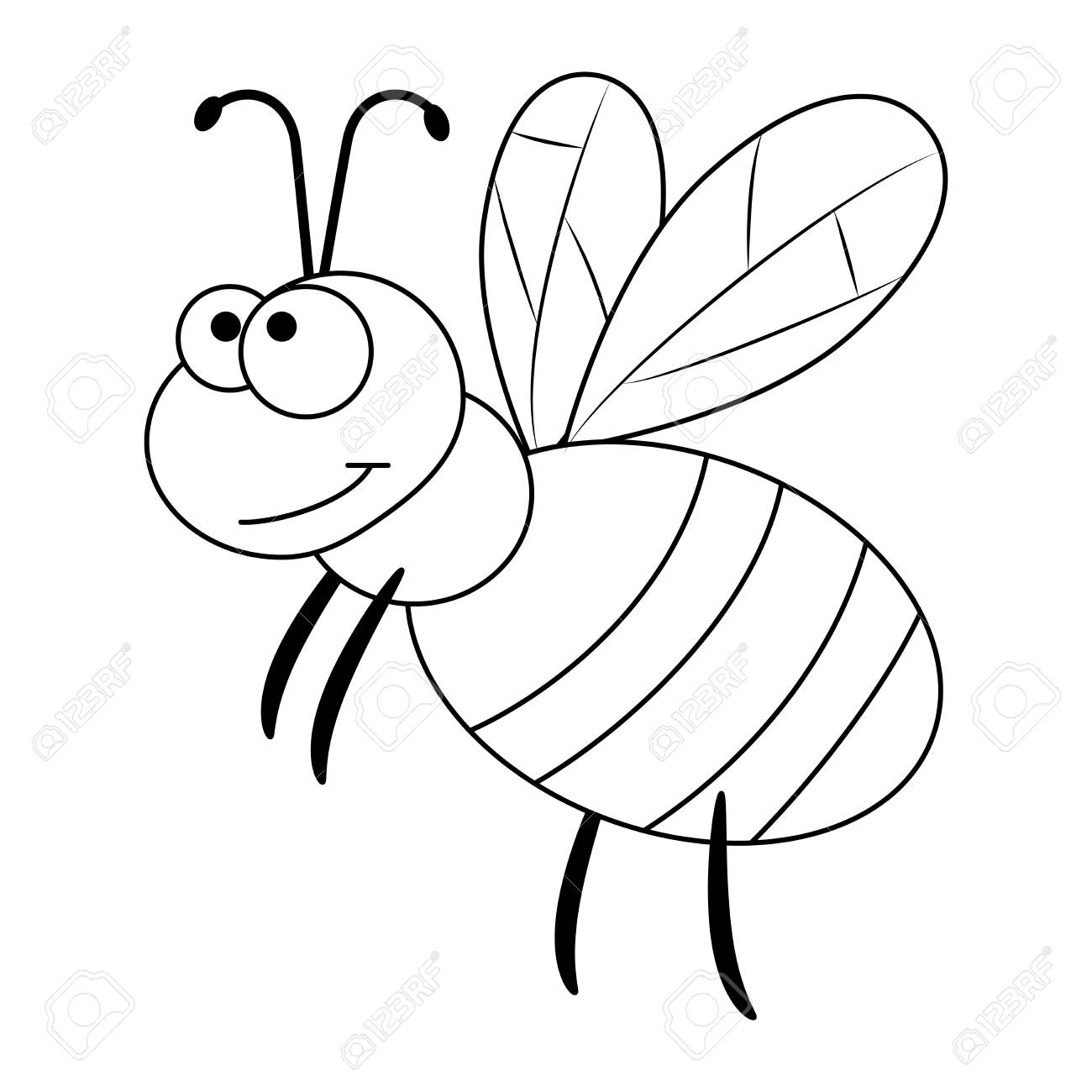 Colorless funny cartoon bee vector illustration coloring page preschool education royalty free svg cliparts vectors and stock illustration image